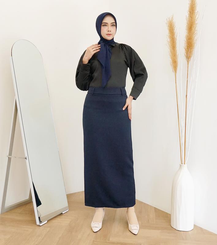 Rok span biron Kerja wanita Panjang Hitam Biron Kipas Bahan Formal Kantor 01 Nyaman tebal strech Biru Navy span panjang 5
