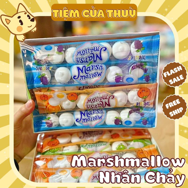 Hộp 30 Kẹo Bông Dẻo Marshmallow Bánh Bao Nhân Chảy Vị Trái Cây Thái Lan Kẹo Marshmallow Có Nhân