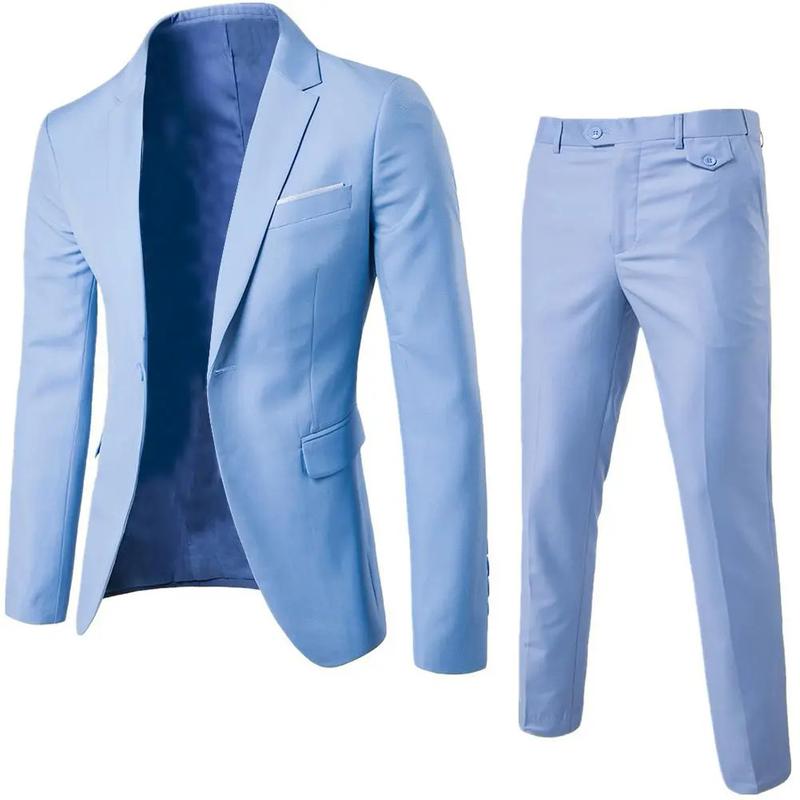 Product Introduction of Benferry 2 pcs/set plus size men solid color long sleeve lapel slim button business suit Menswear Overalls Pants Smooth Straight Stylish 20