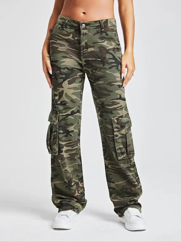 Women's Camo Print Straight Leg Jeans, Street Fashion Casual Denim Pants for Daily Wear, Ladies Bottoms for All Seasons 5