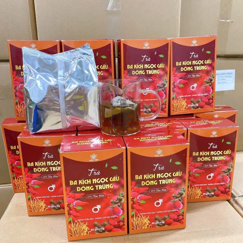 2 hộp trà ba kích Ngọc cẩu đông trùng hộp to 60 túi lọc, trà bổ thận