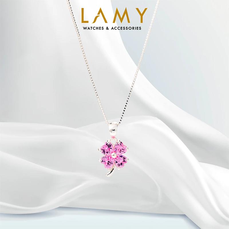 Dây chuyền bạc CDE Sparkling Four-leaf Clover Pink Necklace Silver CDE6166SV - Dây chuyền nữ