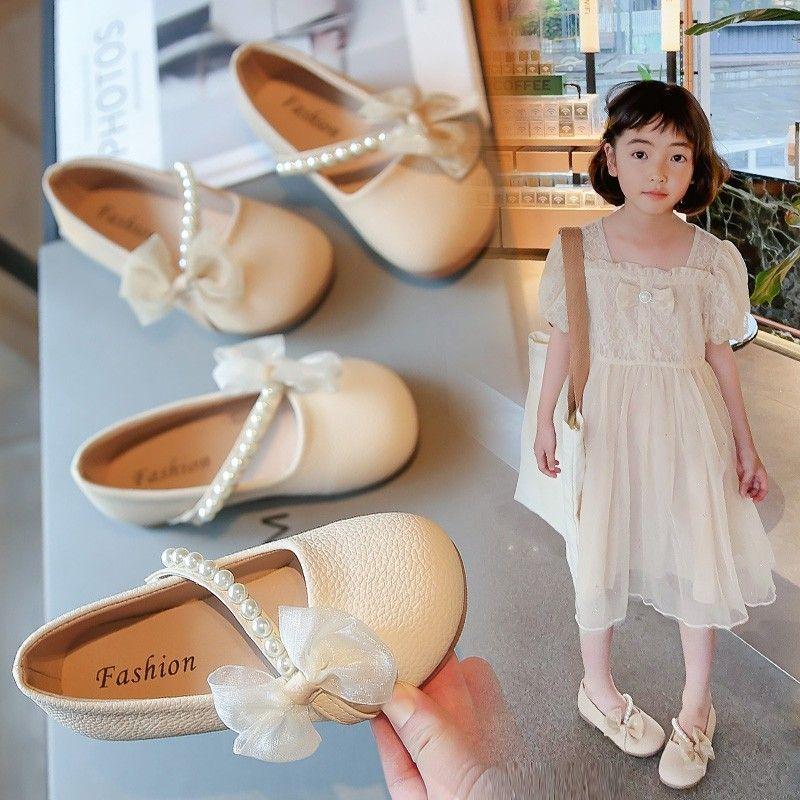 Giày Công Chúa Trẻ Em, Đế Mềm, Thiết Kế Ngọc Trai, Giày Lười, Thích Hợp Cho Bé Gái, Giày Màu Nude, Phong Cách Mary Jane, Thoải Mái, Giày Biểu Diễn Đầu Tròn, Bộ Sưu Tập Thu / Hè 2024 0