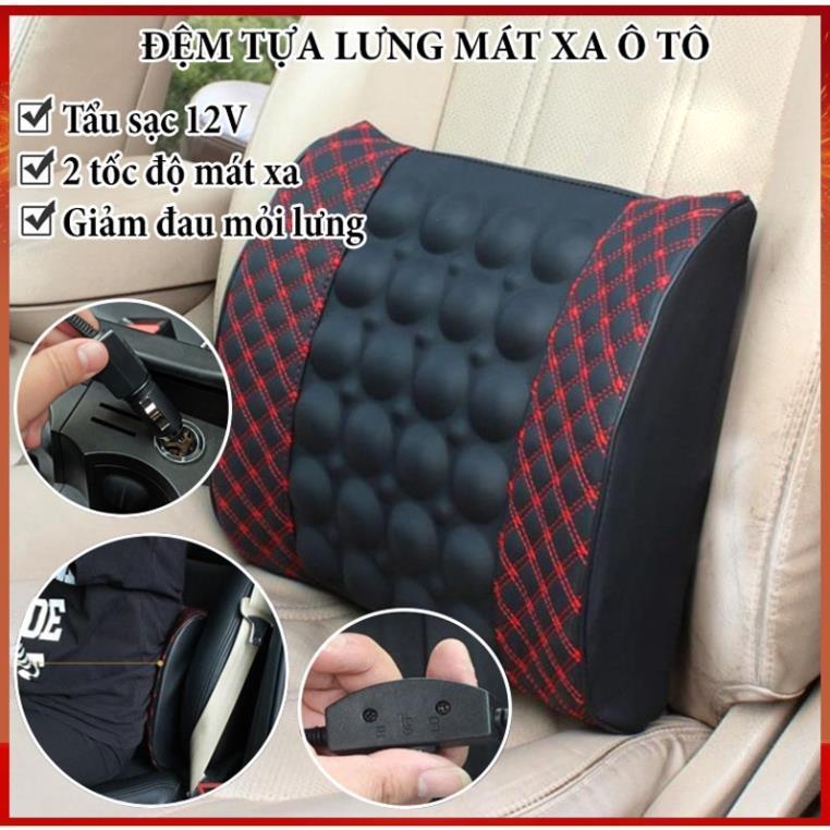 Gối tựa lưng massage ô tô - Đệm massage lưng gắn ghế ngồi xe hơi - Gối tựa lưng mát xa dòng đện 12V và 24V