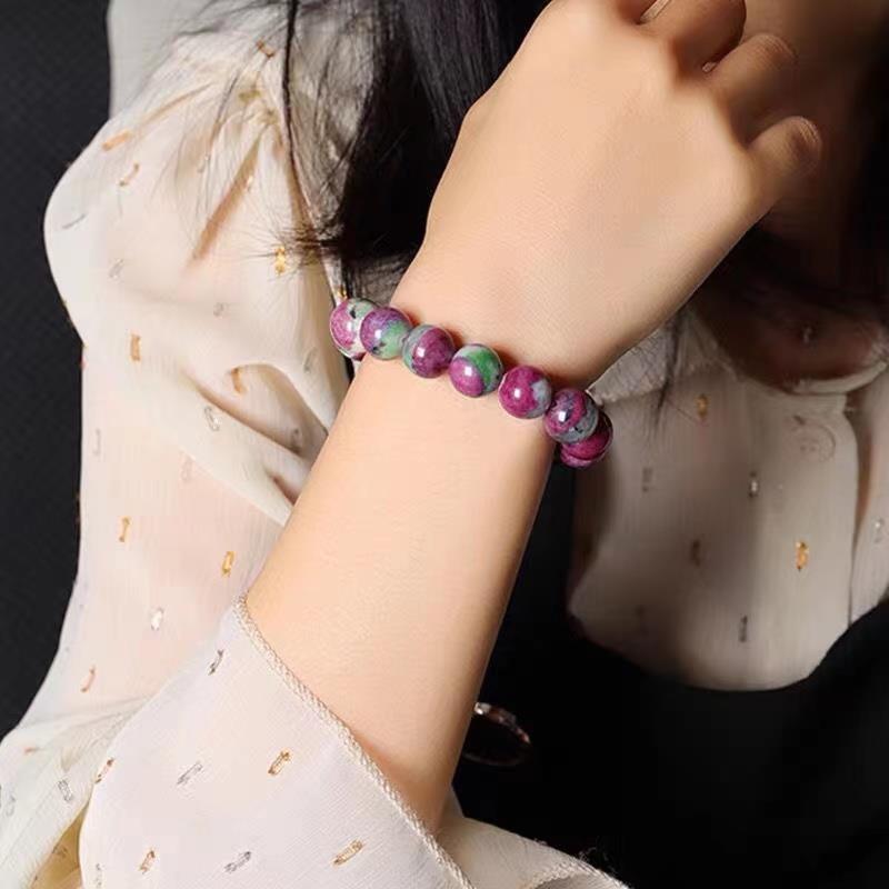 【BBGGG】 Vòng Tay Kho Báu Màu Đỏ Và Màu Xanh Lá Cây Tự Nhiên 16Mm Hạt Tròn Vòng Tay Nữ Đá Ruby Epidote Tự Nhiên 3