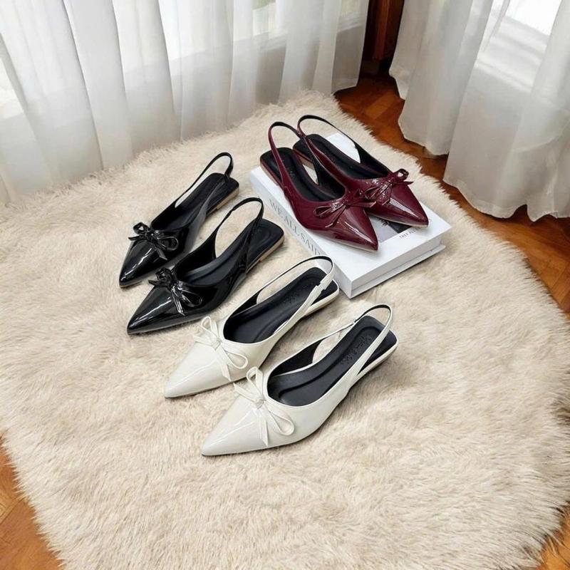Product Introduction of GIÀY SỤC MŨI NHỌN da bóng quai Hậu chun co giãn gắn NƠ NHÍ 3 màu Đen/Kem/Đỏ Đô - Size 35-39 - DéP, sandanl 11
