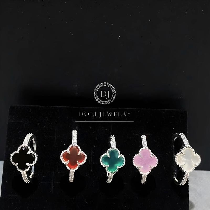 Nhẫn Cỏ 4 lá freesize bac S99 5 màu - DOLI JEWELRY