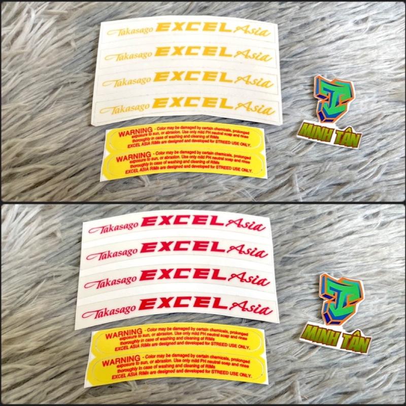 Bộ 6 tem 4 Excel Asia nền trong + 2 tem Warning dán các dòng mâm sáng