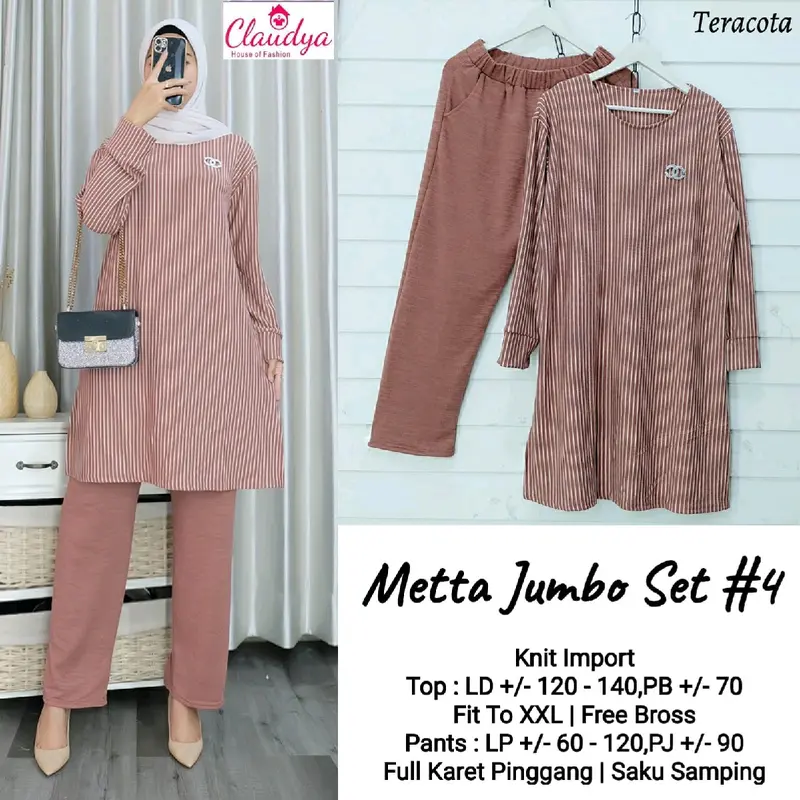 Metta jumbo setelan celana dan tunik knit import tebal halus premium by claudya 4