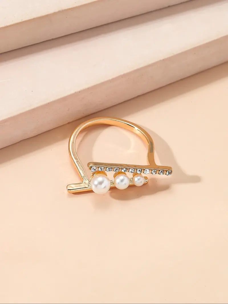 Product Introduction of Elegant Faux Pearl Decorated Ring, Fashion Accessories for Women & Girls, Trendy All-match & Exquisite Jewelry for Birthday Gift 3
