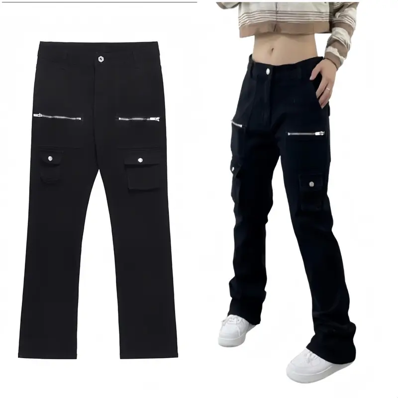Quần jeans nam ống rộng phối khóa kéo thời trang Hàn Quốc cá tính cho nam nữ Menswear Pants quan bobig size