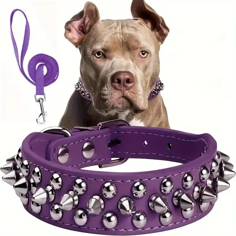 Rivet Dog Collar & No Tangle Leash Set, Adjustable Pet Studs Collar, Durable Dog Walking Equipment, Fashionable Pet Walking Essentials, Dog Accessories, Easter Gifts 7