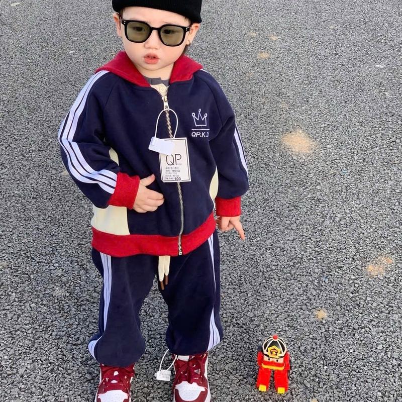 Bộ quần áo nỉ ép 2 da dày dặn QP cho bé, có mũ, size 10-28kg - nỉ