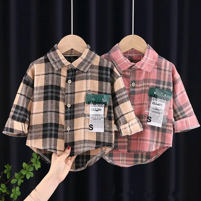 Kemeja flanel anak laki-laki import lengan panjang Fashion