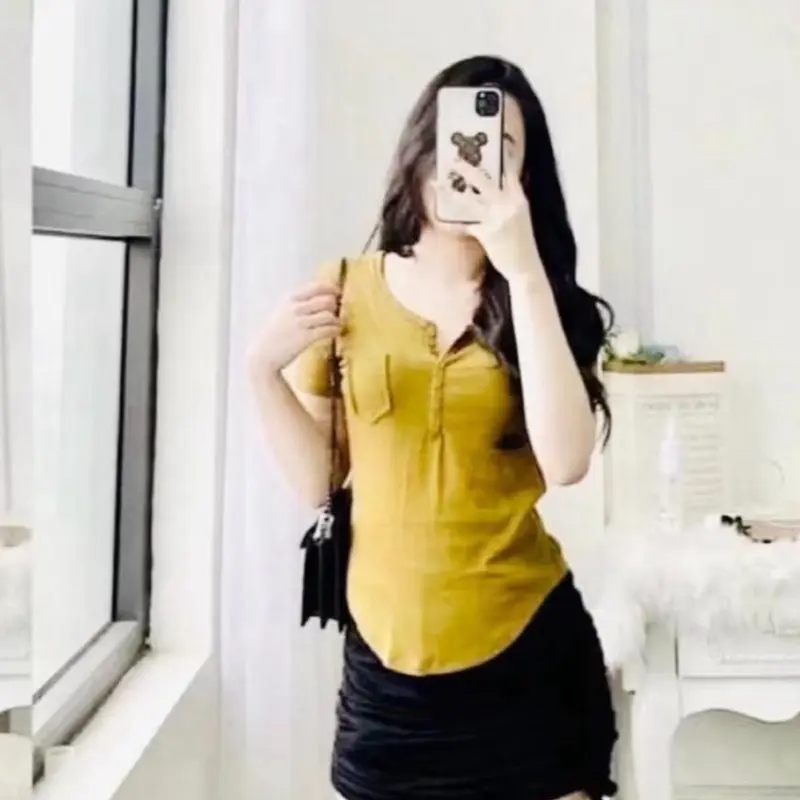Áo thun nữ tay dài bo eo túi kiểu ,áo len tăm cúc túi sành điệu mã 01 Nhung Voi mã cp66 size dưới 54kg 7