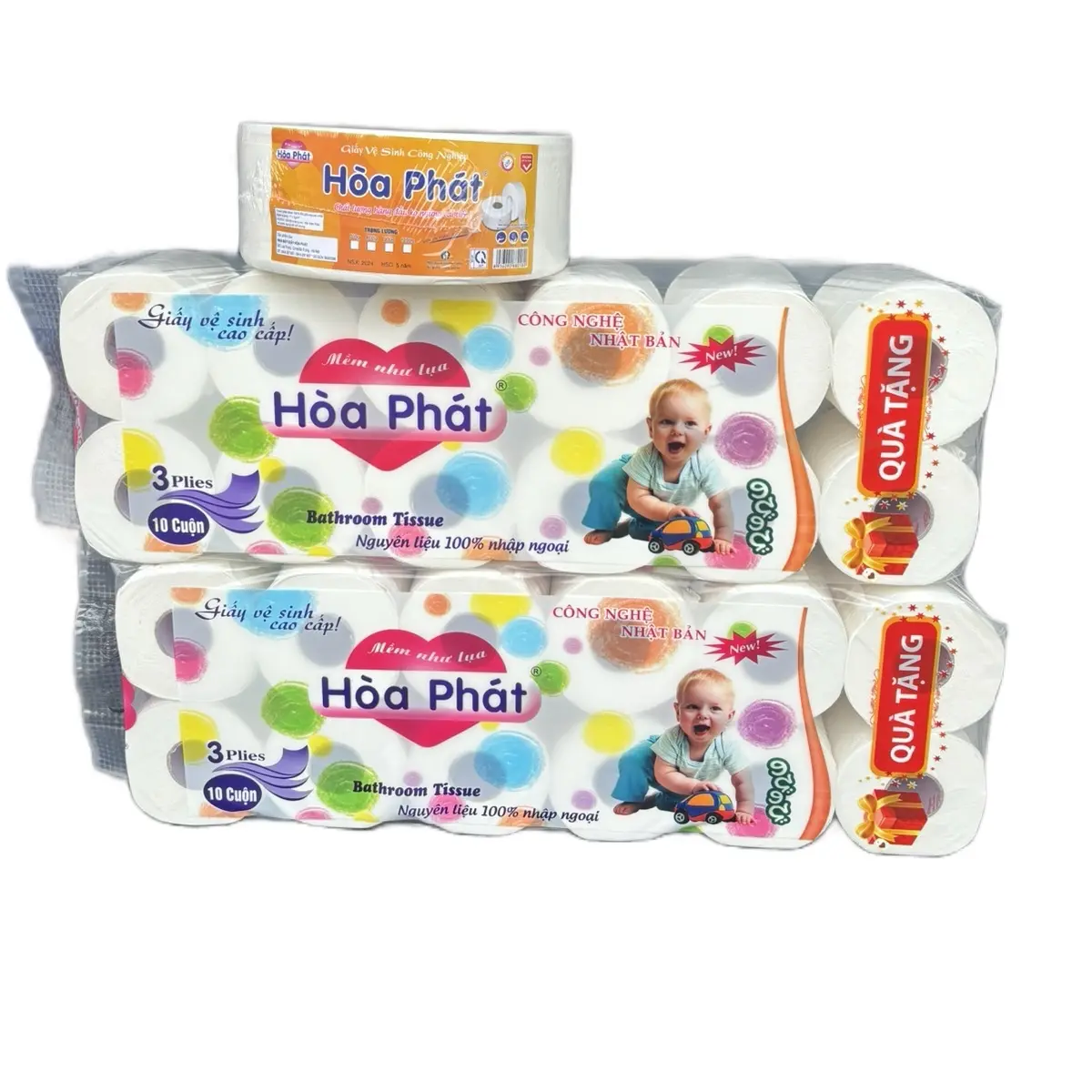 Tặng 1 giấy vệ sinh cuộn to khi mua combo 2 lốc giấy 12 cuộn Hoà Phát