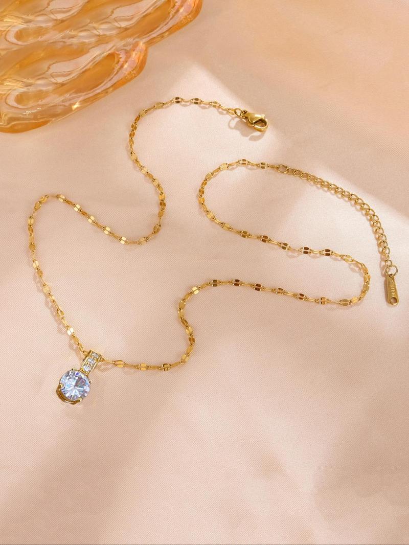 Product Introduction of Women's Elegant Round Rhinestone Pendant Necklace, Exquisite Trendy Pendant Necklace, Chic Jewelry As Gift for Girlfriend 5