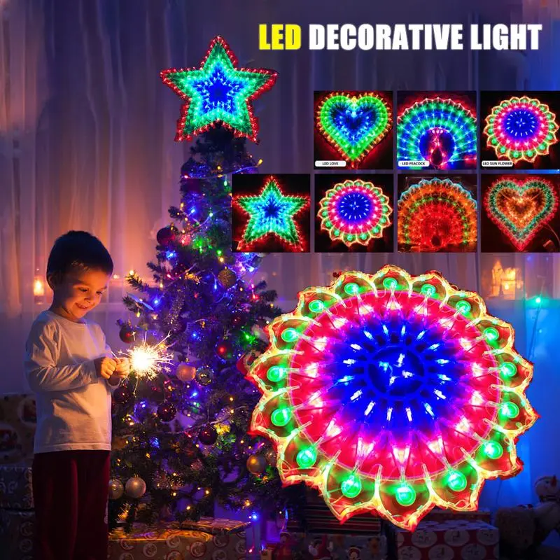 MODOFO ไฟ LED ตกแต่ง, รูปนกยูง, หัวใจรักและรูปดาวห้าแฉก, โคมไฟบรรยากาศ, สำหรับห้อง, เหมาะสำหรับคริสต์มาสและงานแต่งงาน, ไฟตกแต่งที่มีสีสัน