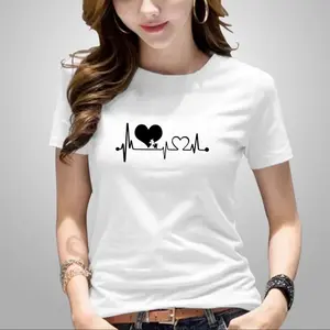 Kaos Wanita Dewasa Kekinian Motif Detak Love Variasi Sablon Digital Printing ||Baju Kaos Distro Keren ||Bahan Katun Halus ||Lembut Dan Nyaman Dipakai