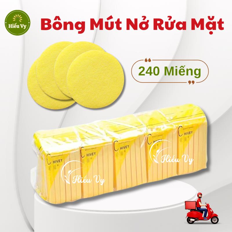 Cây 20 gói = 240 miếng mút nở bọt biển rửa mặt Chivey mềm mịn| Bông mút vàng rửa mặt | Bông nén rửa mặt