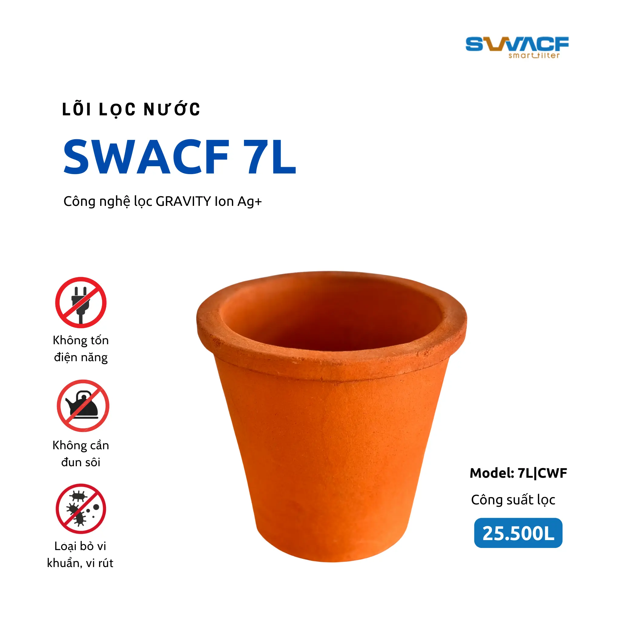 Lõi lọc nước uống trực tiếp SWACF 7L | CWF Nano bạc, tốc độ lọc 2-4 lít/giờ, giữ khoáng thiết yếu - Công nghệ Mỹ