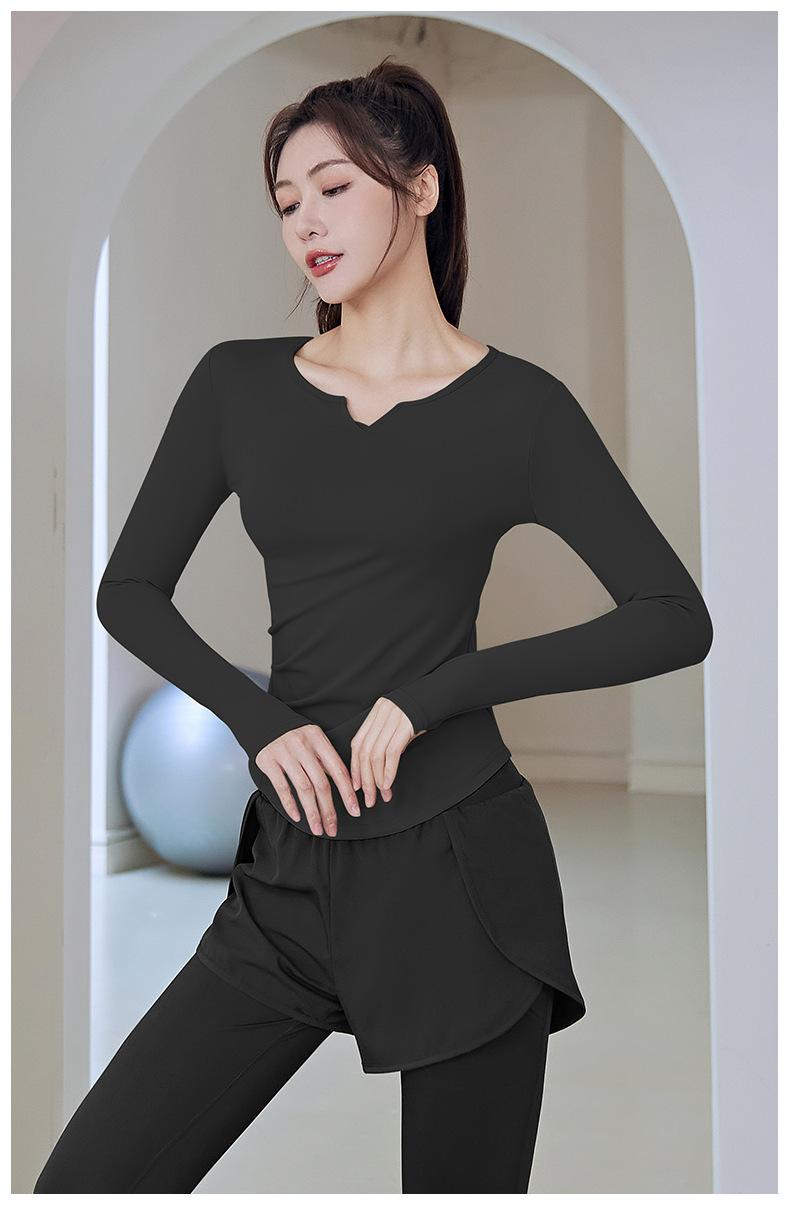 Product Introduction of New Running Sports Fitness Women'S Solid Color V-Neck Hoodie Long Sleeve Yoga Top 8