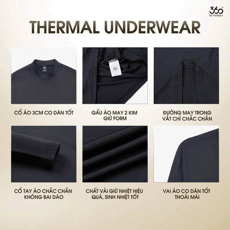 (Mua 2 áo tặng VOUCHER 40K) Áo giữ nhiệt nam 3 phân 360Boutique áo thun cổ cao dài tay ôm body mùa đông trắng đen Menswear - ATDOL528 6