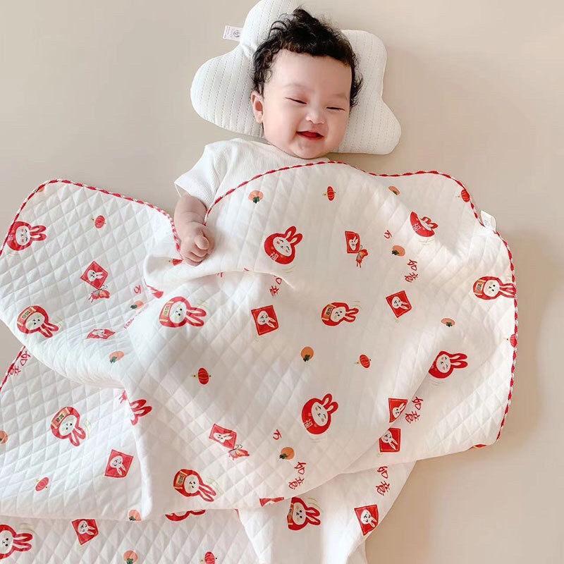 Chăn, choàng ủ, chăn quấn bé mùa hè chất cotton  trần bông dệt kim  bo viền thoáng mát, mịn, nhẹ size 85x85cm Cho Bé Vải Cotton
