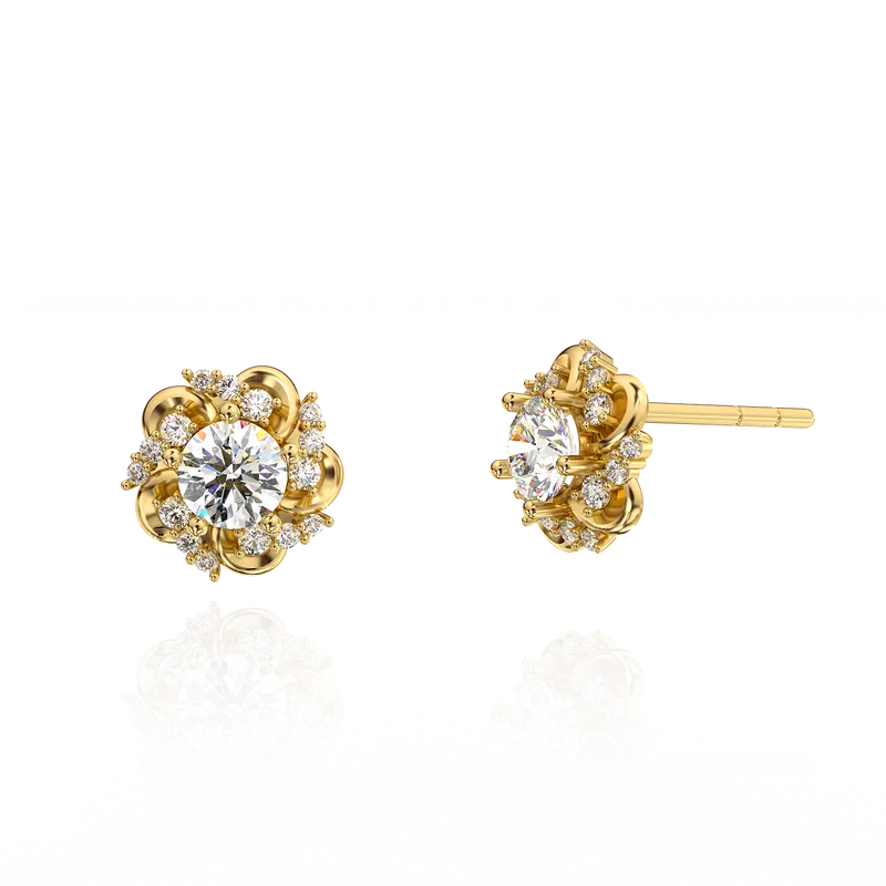 HuyThanhJewelry BT480 Bông Tai Vàng 14k Gắn Đá Cz Hoa Tiết Hoa Anh Đào Xinh Xắn Bản chốt vàng 5