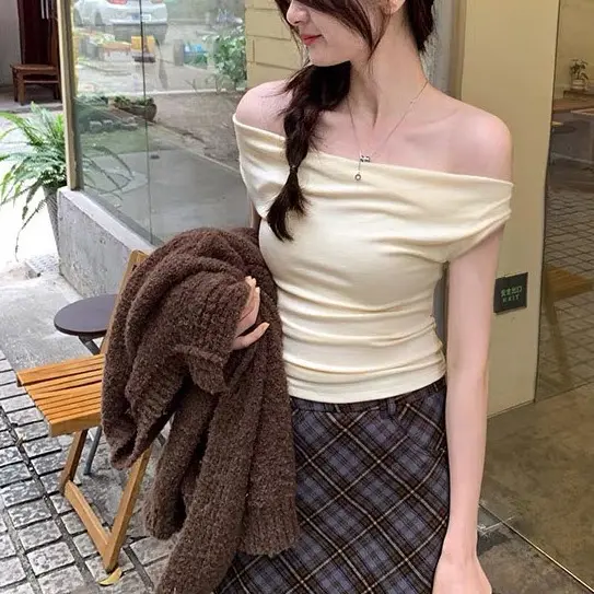 Áo trễ vai cộc tay nữ LENOGI Áo kiểu nữ bẹt vai  mùa hè coton mịn mát | BigBuy360 - bigbuy360.vn