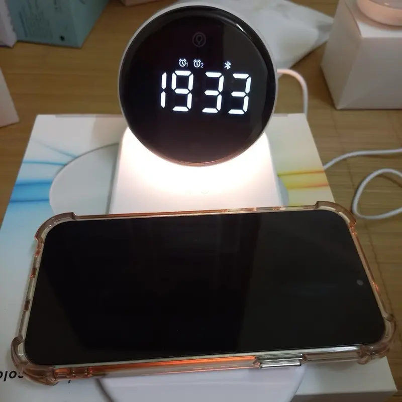 Đế Loa Bluetooth + đồng hồ - kết hợp sạc không dây 15w và đèn ngủ Nghe Nhạc Củ Loa 8