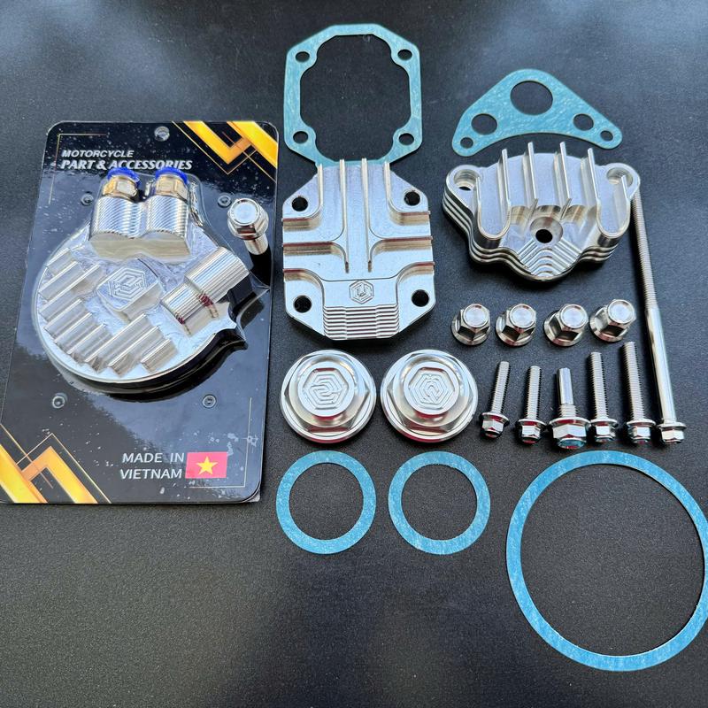 Bộ Nắp đầu lòng Wave Dream 5 chi tiết Nhôm CNC, nhiều rãng tản nhiệt màu anode Phụ Tùng Cao Su