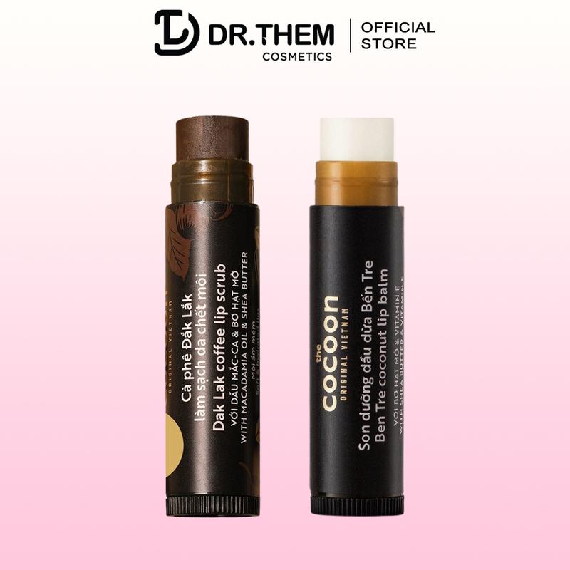 Combo Son Dưỡng Môi Dầu Dừa Bến Tre 5g Cocoon + Son Tẩy Da Chết Môi Cà phê Đắk Lắk 5g Cocoon