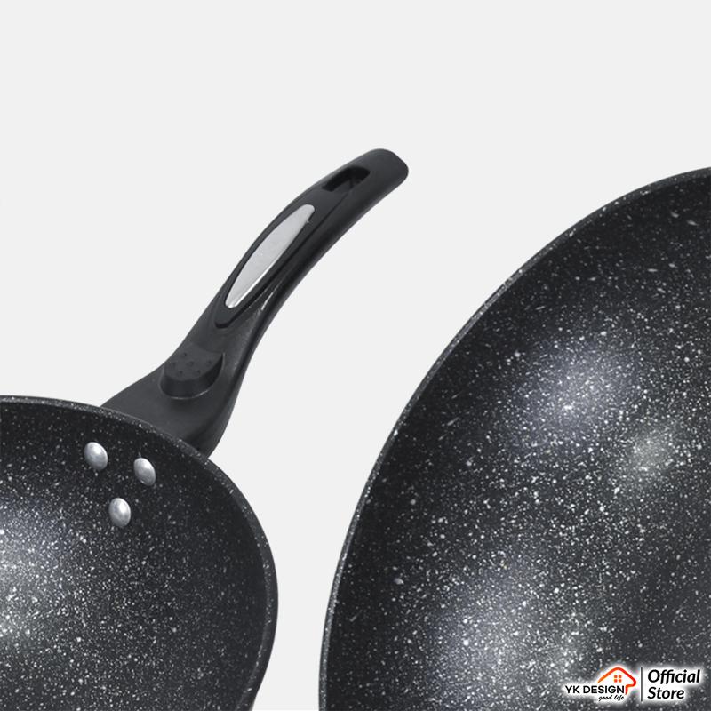 Product Introduction of LIVE EXCLUSIVE RACUNUUNA YK Design Wajan Batu Medis Permukaan Wajan Kasar Gagang Plastik Ukuran 32CM YK-822A01 27