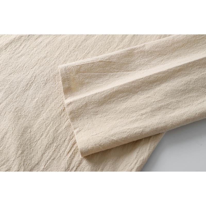 Men's Oversize Summer Cotton Linen V-Neck Chinese T-shirt with Long Sleeves - Plus Size 6