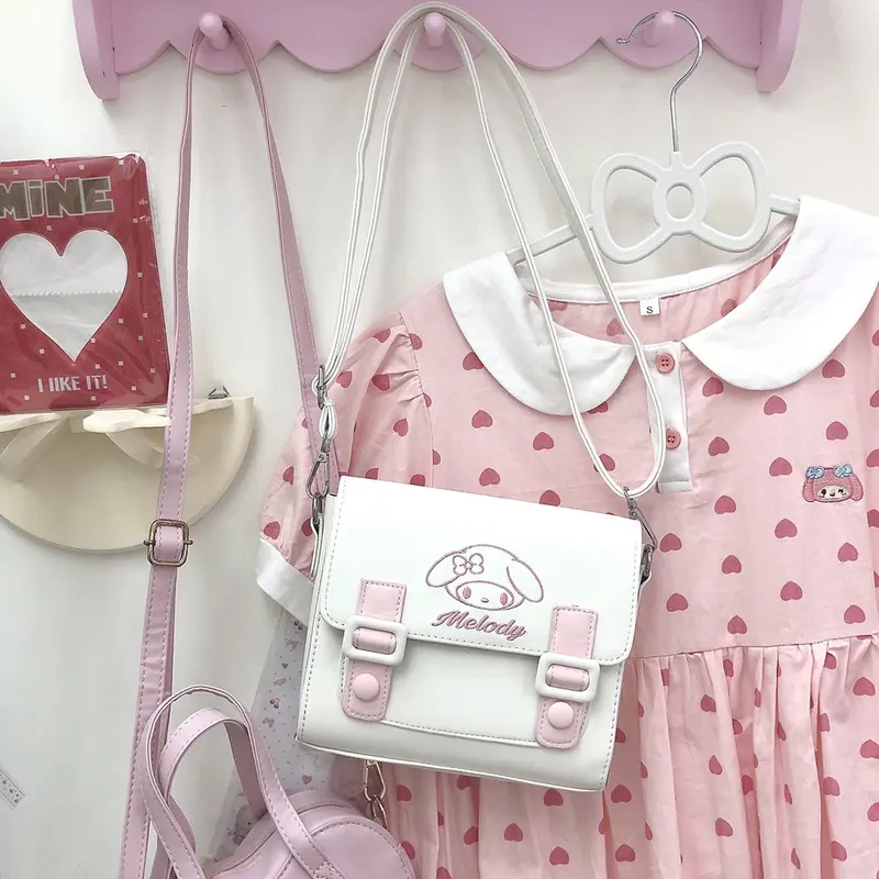 Túi đeo vai, phong cách Cô Gái Dễ Thương Hàn Quốc, túi Hoạt Hình, túi Tote Lolita, túi Đeo Chéo, thích hợp cho học sinh, làm bằng chất liệu PU, hình vuông, túi 5