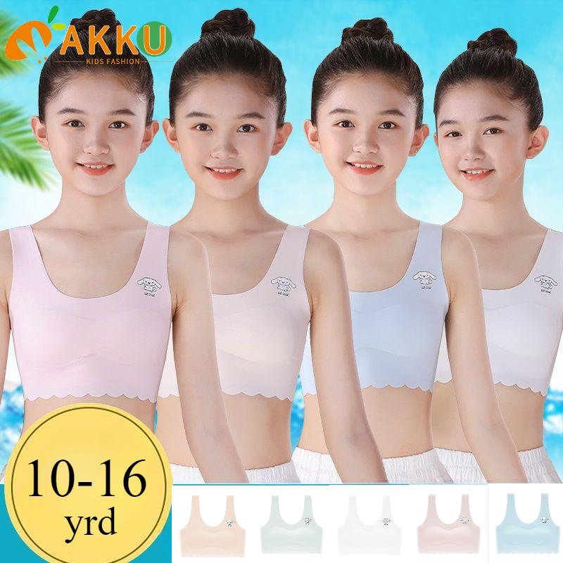 Áo Ngực Thời Kỳ Phát Triển Cho Học Sinh, 10 ~ 16 Yrd, Đồ Lót Lụa Lạnh Thoáng Khí, Dành Cho Bé Gái, Đồ Lót Cơ Sở Đệm Ngực Cố Định Đàn Hồi Cao, AKKU