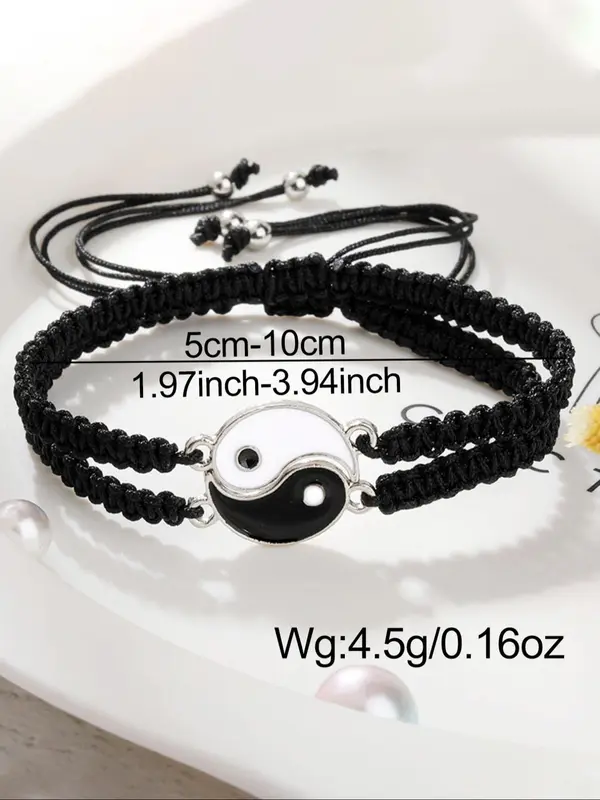Yinyang Charm Braided Bracelet, Beaded Decor Pull Adjustable Bracelet, Unisex Jewelry for Party, Daily Clothing Decor, Trendy & Exquisite Jewelry for Birthday Gift, Gifts for Wife 4