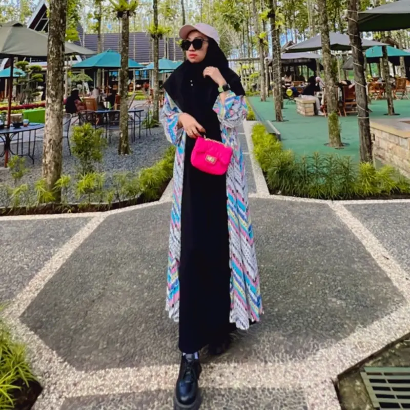 Elzhava Long Outer-Full Kancing Tunik-Tunik-Long Tunik Casual-Rayon Formal Viscose-Panjang Bunga Nyaman-Muslim-Melar- Motif Dress Atasan 2