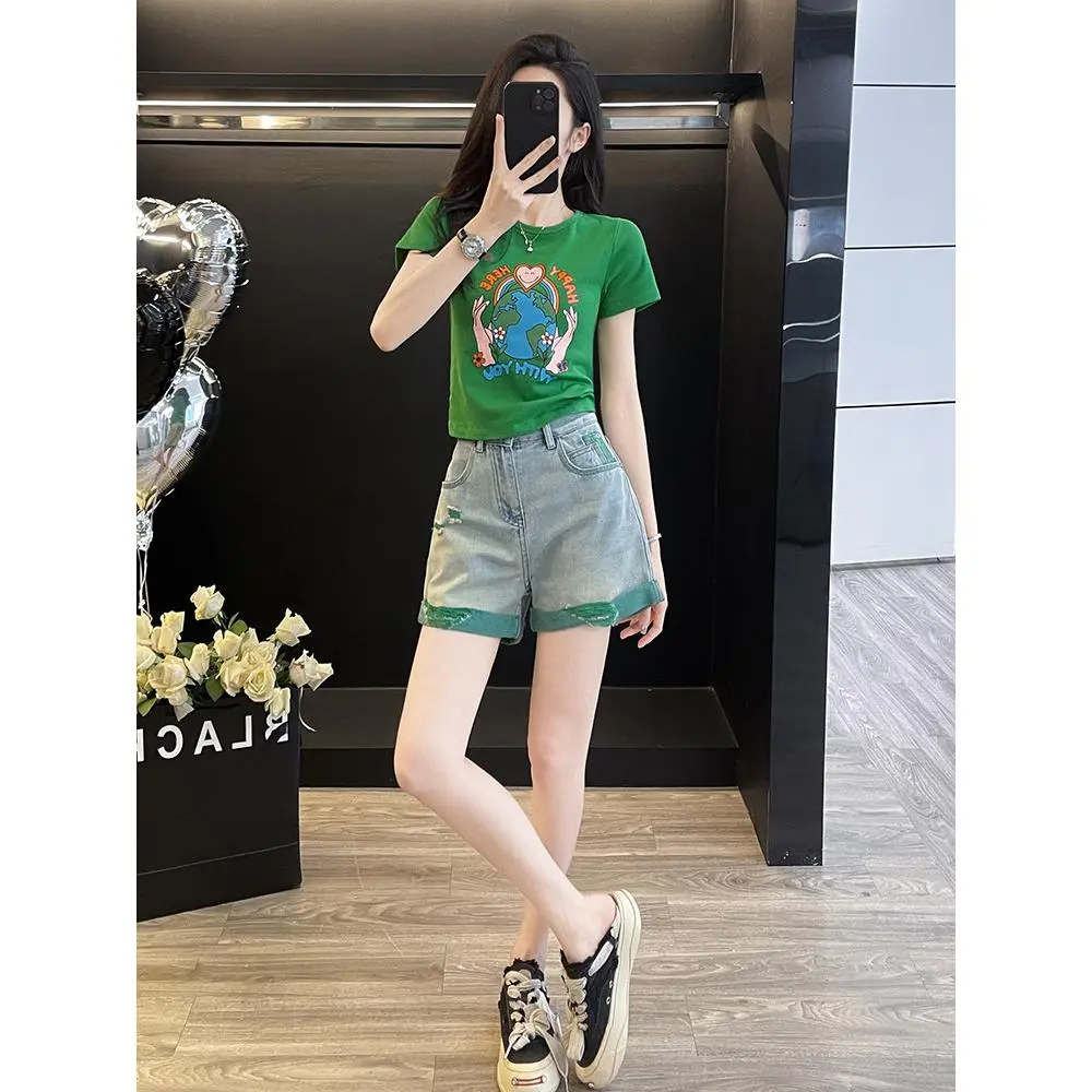 Shorts Short Sleeve Fashion Korean Style Summer New Women's Clothing Youth Leisure Anti-Aging Shorts Short Sleeve Dopamine Suit Trendy Suit Two-Piece Sets Womenswear Lingerie Comfort Casual