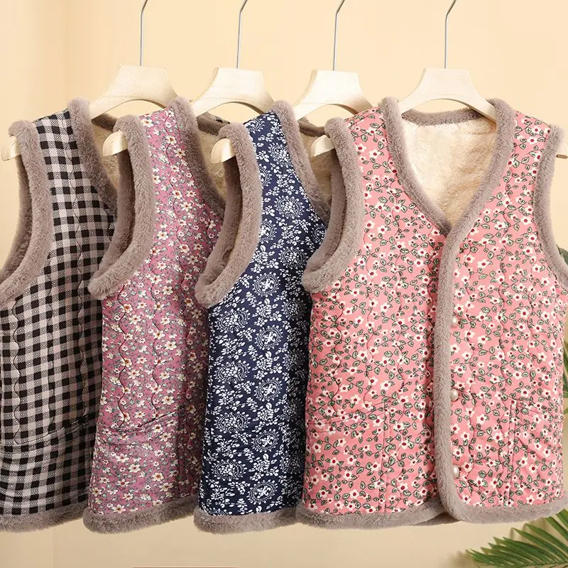 Áo Ghi Lê Cho Mẹ TRUNG NIÊN VÀ CAO TUỔI, Áo Vest Lót Lông Cừu, Thiết Kế Hoa, Thích Hợp Cho Mùa Thu Và Mùa Đông, Áo Khoác Nữ, Áo Vest Mặc Bên Ngoài Giữ Nhiệt Dày Dặn, Hàng Mới Về Năm 2024