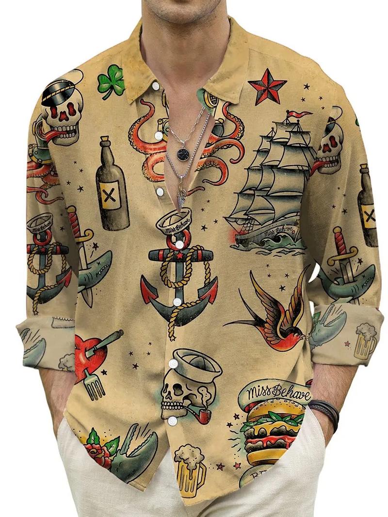 Product Introduction of Men's Vintage Animal Print Long Sleeve Shirt 2023 Fashion Design Luxury Long Sleeve Tops Men's Four Seasons Button Lapel Shirt Menswear Lingerie 11