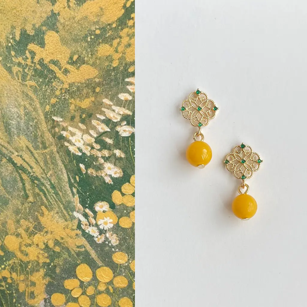 Chinese Style Original Handmade Palace Style Hollow Micro Inlaid Zircon Earrings Ancient Style Stud Earrings New Chinese Style High-end Sense Ear Accessories