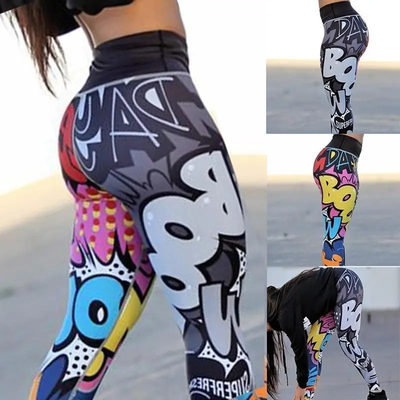 Quần legging Yoga in 3D dành cho nữ, quần thể thao cạp cao, Gầy, hoạt hình, chạy bộ, quần áo tập gym, thời trang