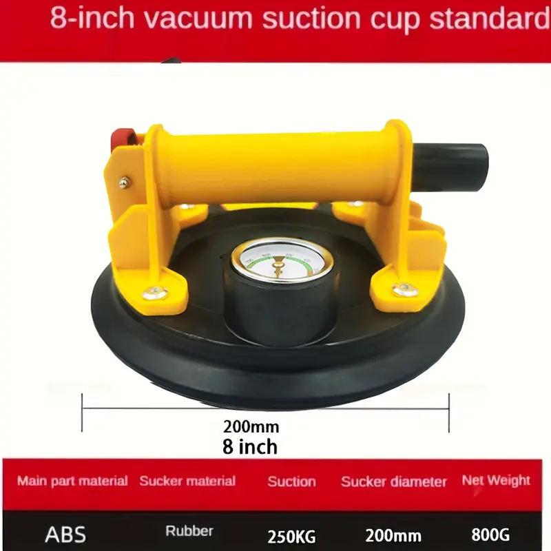 Heavy Duty Vacuum Suction Cup Tool, 8-Inch Strong Vacuum Suction Cup with Pressure Gauge, Industrial Suction Cup Lifter, Small Hand Tools, Handheld Vacuum Suction Cup for Granite Tile Glass, Men Gadgets 8