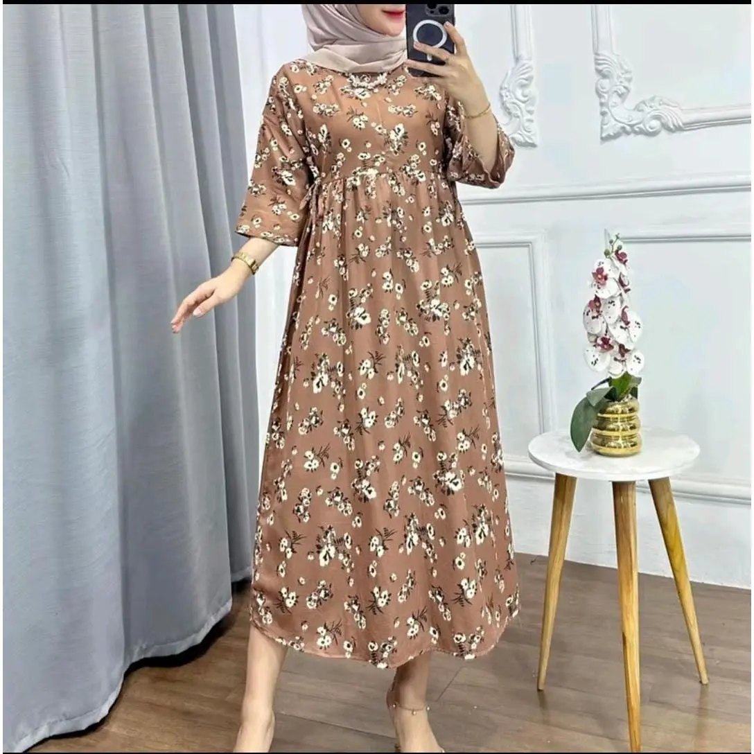 DRESS Miranda Drees Motif Bunga 3/4 Daster Premium Gamis Busui Friendly Midi Dress Terlaris