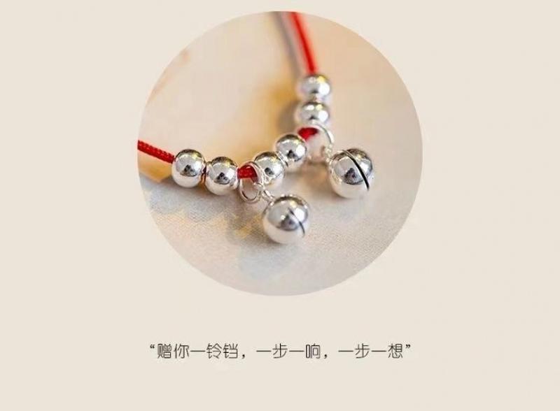 Product Introduction of Bell Anklet Female Red Rope with Bell Sound Water Sound Sexy Simple Silver Ancient Style Student Mori Hand-Woven 3
