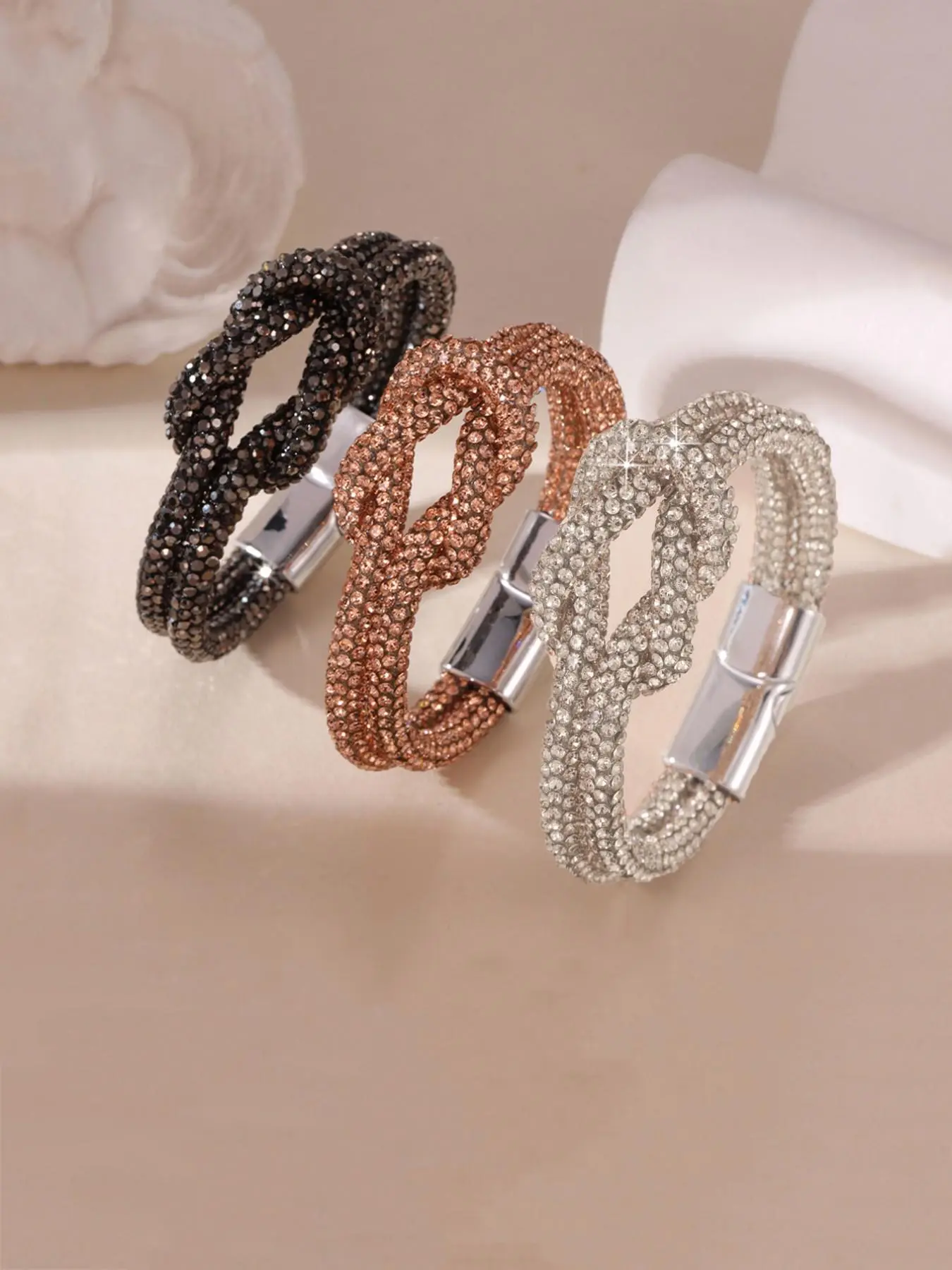 Fashionable Minimalist Braided Rhinestone Bracelet, 2025 New Style Trendy All-match & Exquisite Jewelry for Women for Birthday Gift