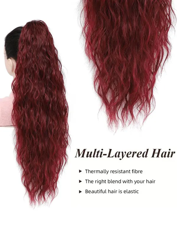 28 Inch Long Wave Claw Clip on Ponytail Hair Weave Extensions, Heat Resistant Fake Pony Tail Synthetic Hairpiece for Women, Synthetic Wavy Ponytail Extension for Daily Party 4