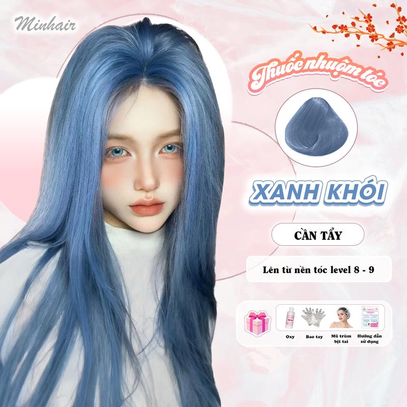Thuốc Nhuộm tóc Xanh Khói Cần tẩy tặng kèm oxy trợ dưỡng và bao tay, Minhair  Nữ Đổi Màu Tóc Nam Nữ Women